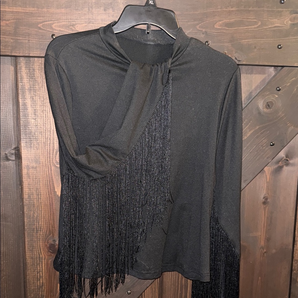 Elegant Black Fringe Women's Top
